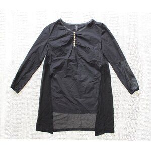 Tai & Gu Black Top Size M Leather & Mesh details Goth Y2K Rock Punk Blouse Silk